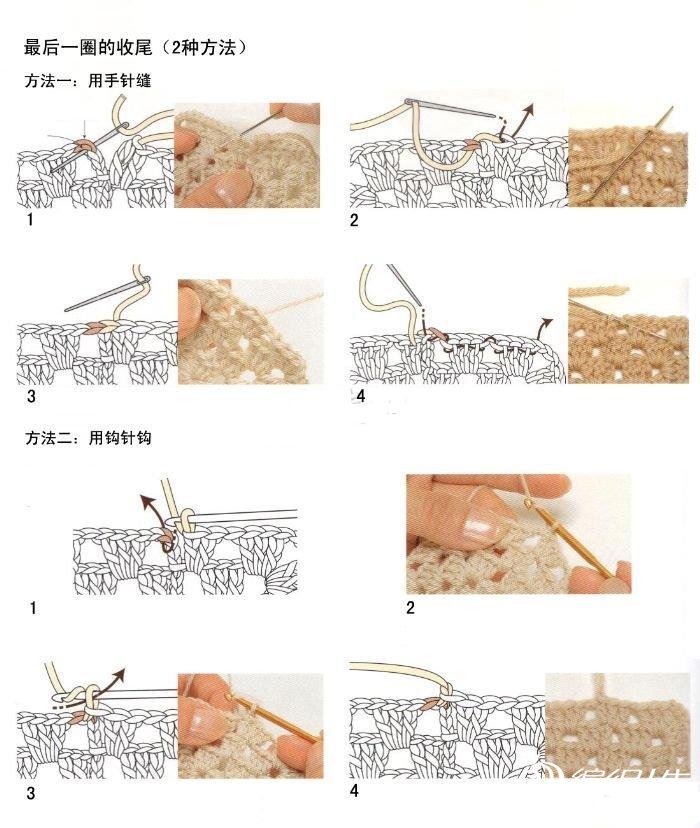 钩针基础入门之方块四角花的钩法图解